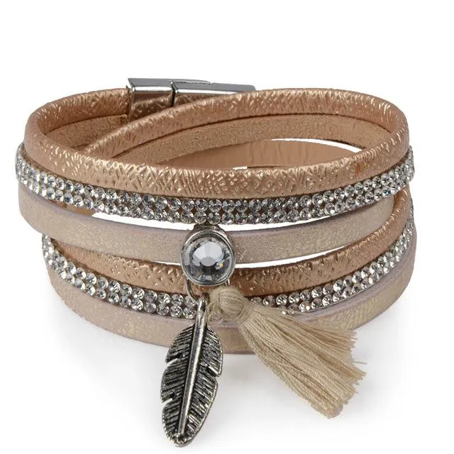 13 Styles Candy Wide Crystal Leather Velvet Bracelet with Magnetic Buckle