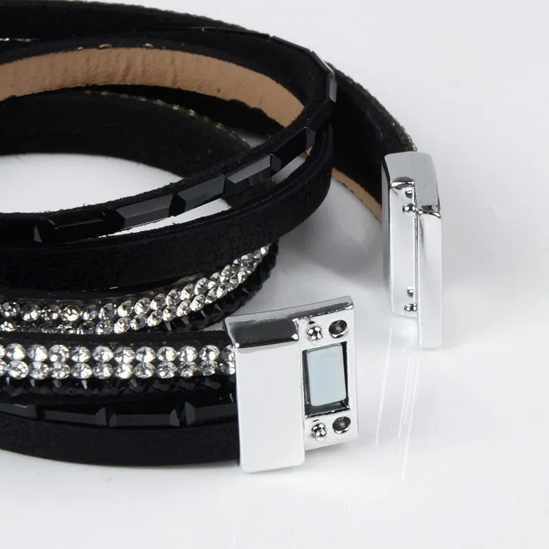 13 Styles Candy Wide Crystal Leather Velvet Bracelet with Magnetic Buckle