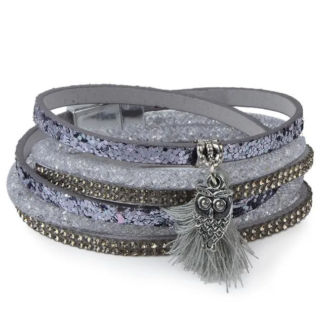 13 Styles Candy Wide Crystal Leather Velvet Bracelet with Magnetic Buckle