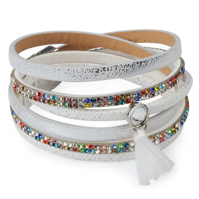 13 Styles Candy Wide Crystal Leather Velvet Bracelet with Magnetic Buckle