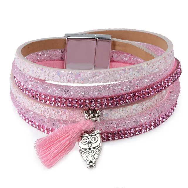 13 Styles Candy Wide Crystal Leather Velvet Bracelet with Magnetic Buckle