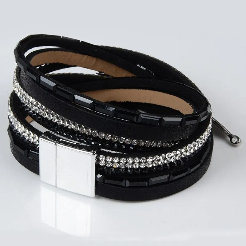 13 Styles Candy Wide Crystal Leather Velvet Bracelet with Magnetic Buckle