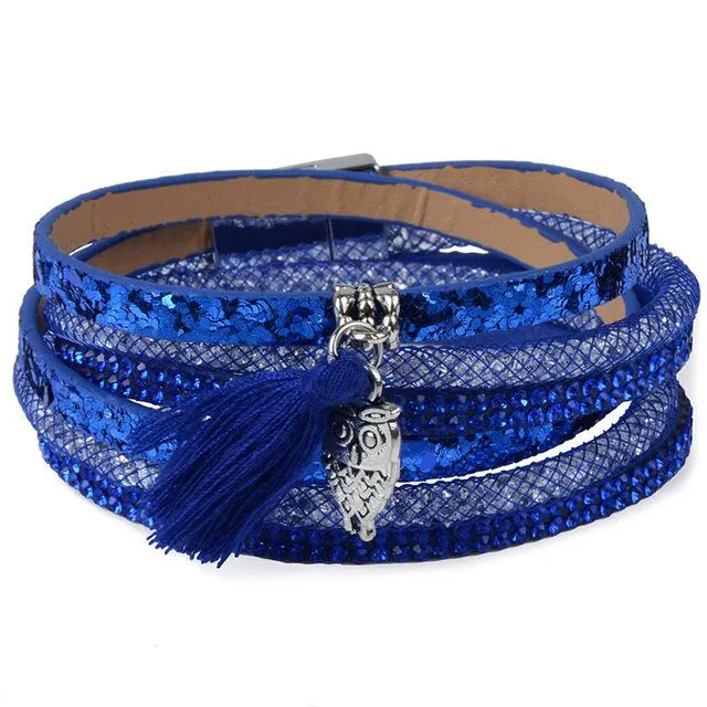 13 Styles Candy Wide Crystal Leather Velvet Bracelet with Magnetic Buckle