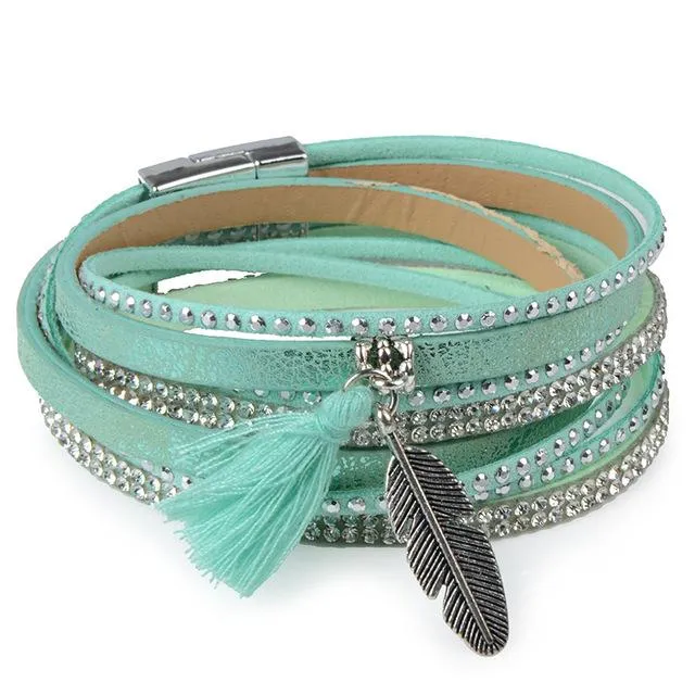 13 Styles Candy Wide Crystal Leather Velvet Bracelet with Magnetic Buckle