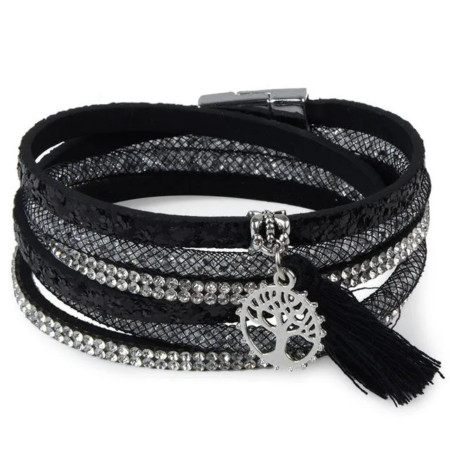 13 Styles Candy Wide Crystal Leather Velvet Bracelet with Magnetic Buckle