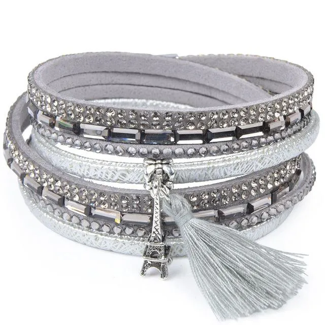 13 Styles Candy Wide Crystal Leather Velvet Bracelet with Magnetic Buckle