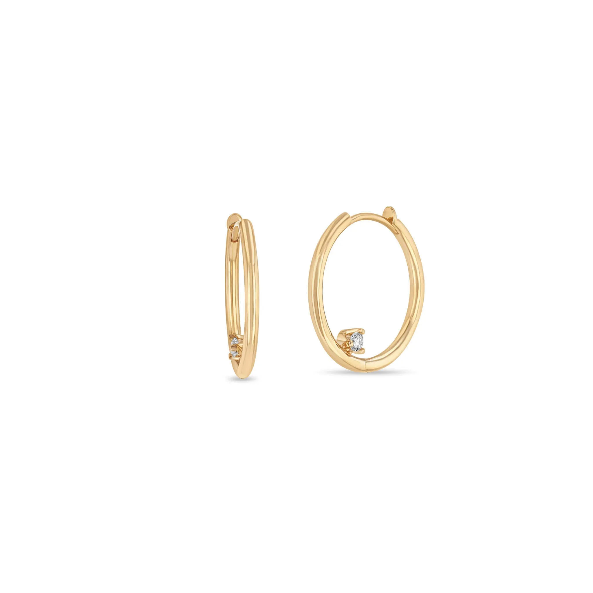 14k Nested Diamond Large Hinge Huggie Hoops