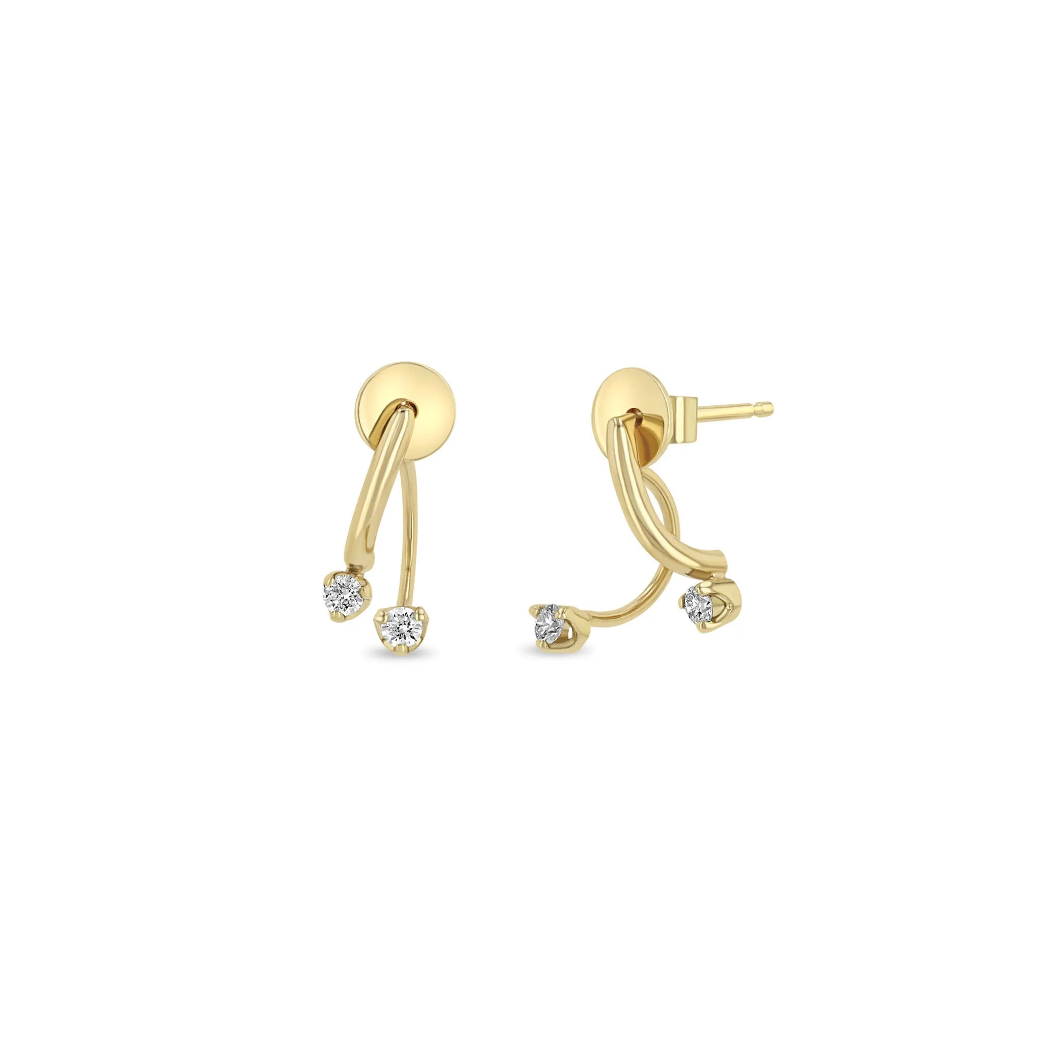 14k Prong Diamond Curved Bar Drop & Jacket Earrings