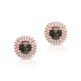 14KT Rose Gold Black Diamond Halo Stud Earrings