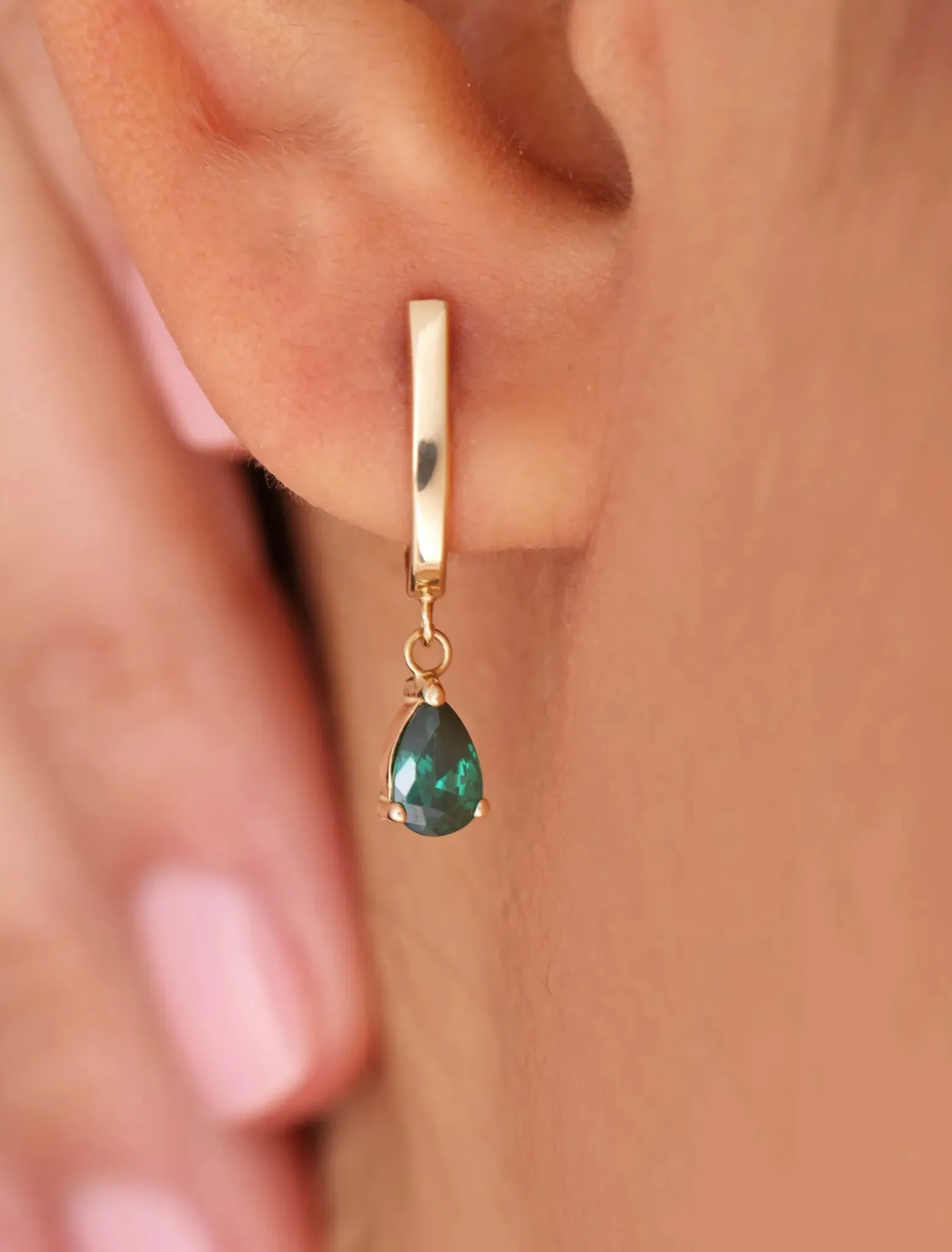 18K Gold Dangling Gem Hoop Earrings