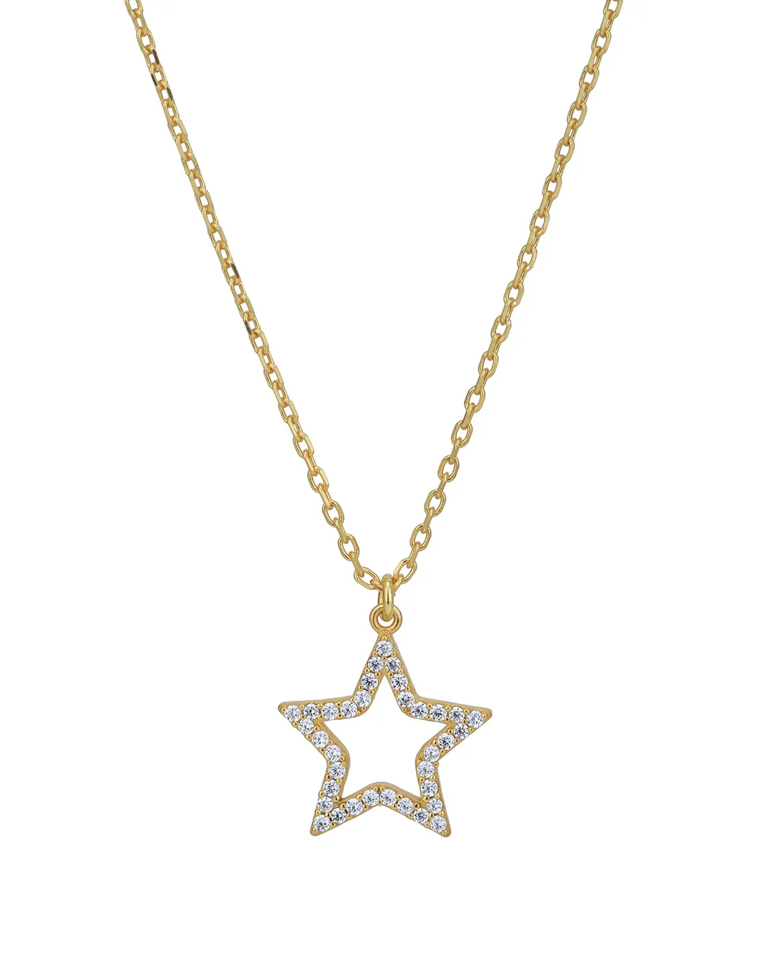 18kt Gold Plated CZ and Star Pendant with Chain for women