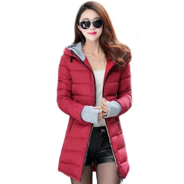 2018 women winter hooded warm coat plus size candy color cotton padded jacket female long parka womens wadded jaqueta feminina