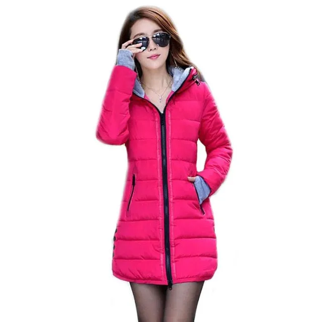 2018 women winter hooded warm coat plus size candy color cotton padded jacket female long parka womens wadded jaqueta feminina