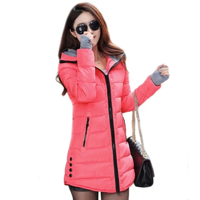 2018 women winter hooded warm coat plus size candy color cotton padded jacket female long parka womens wadded jaqueta feminina