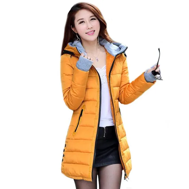 2018 women winter hooded warm coat plus size candy color cotton padded jacket female long parka womens wadded jaqueta feminina