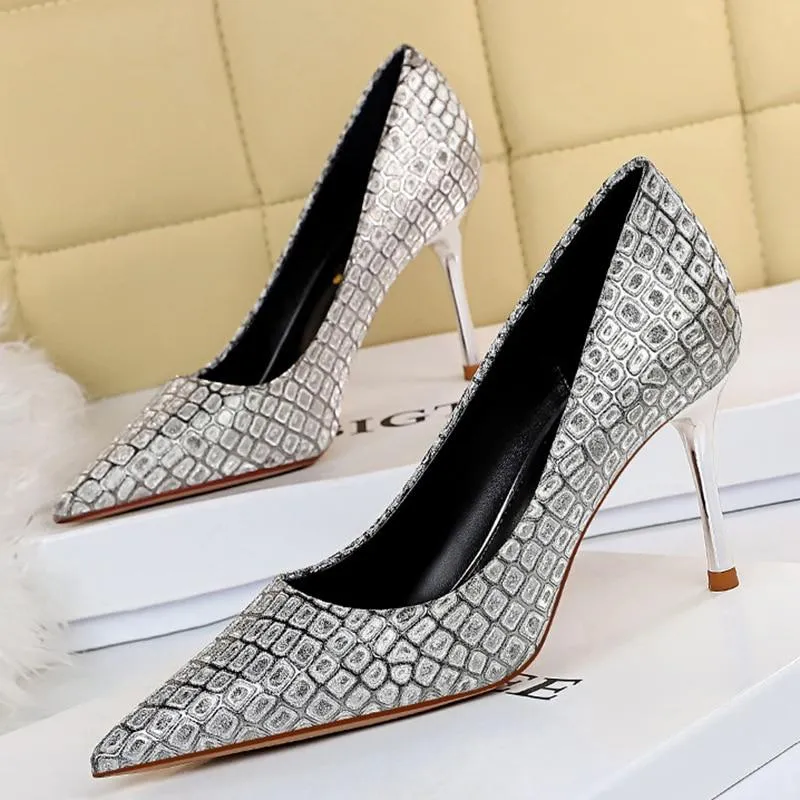 8.5cm High Heels Nightclub Pumps with Bling Glitters for Women