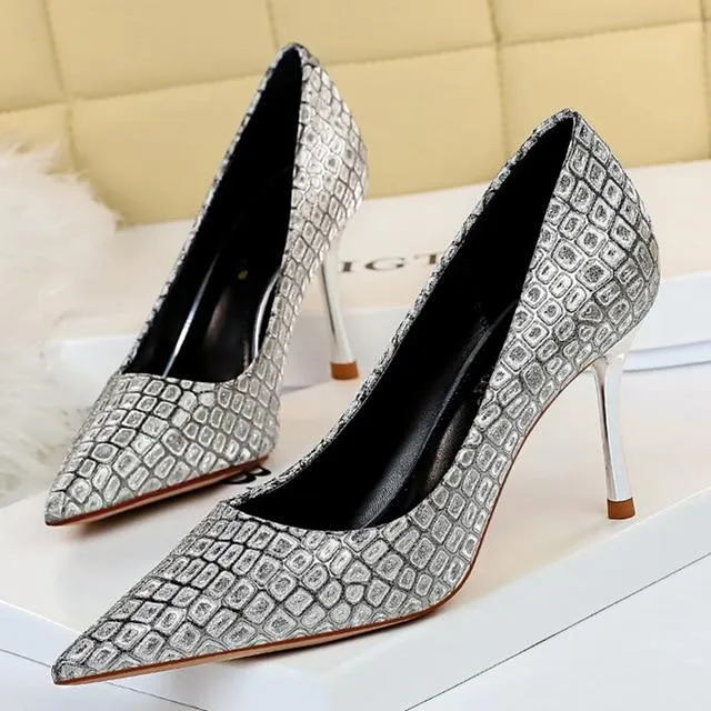 8.5cm High Heels Nightclub Pumps with Bling Glitters for Women