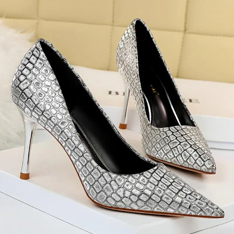 8.5cm High Heels Nightclub Pumps with Bling Glitters for Women