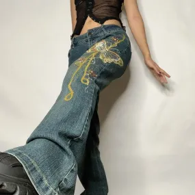 90s Vintage Butterfly Printed Denim Jeans