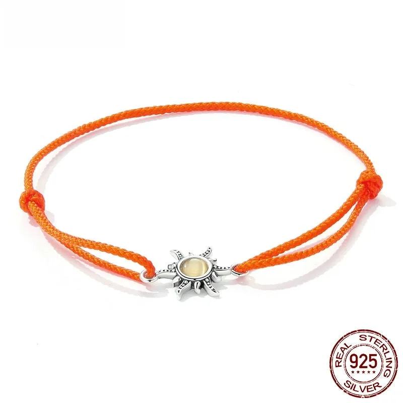 925 Sterling Silver Orange Sun Rope Adjustable Bracelet for Women