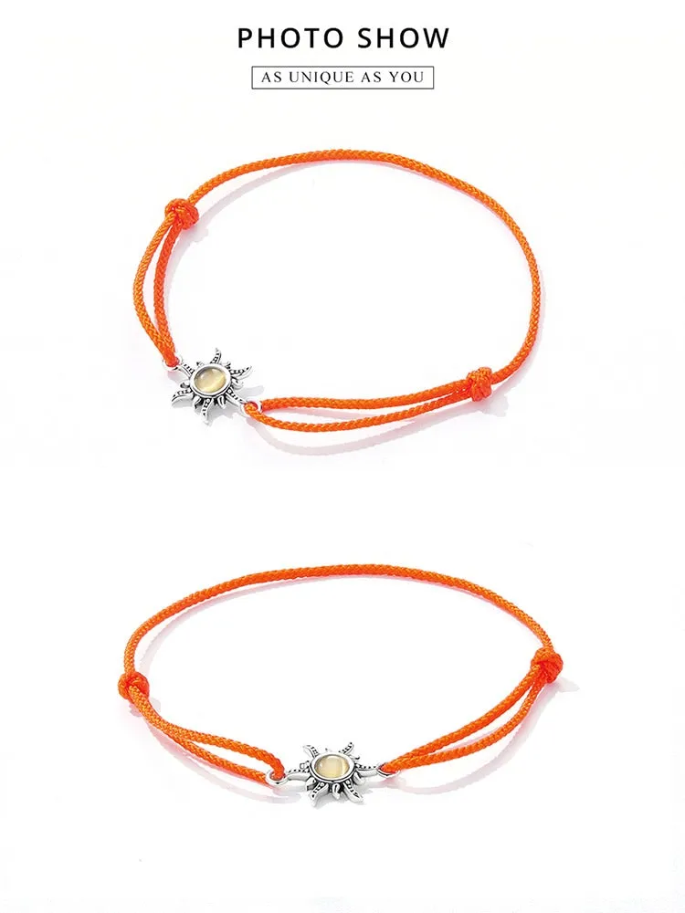 925 Sterling Silver Orange Sun Rope Adjustable Bracelet for Women