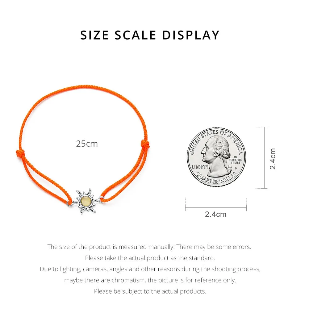 925 Sterling Silver Orange Sun Rope Adjustable Bracelet for Women