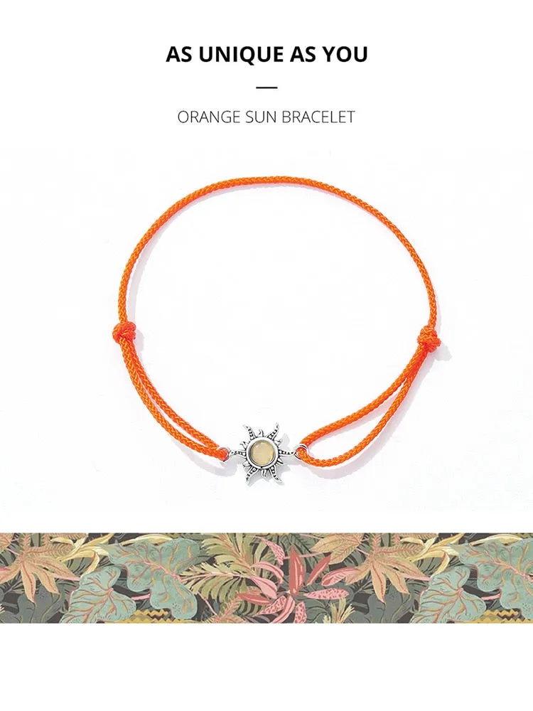 925 Sterling Silver Orange Sun Rope Adjustable Bracelet for Women