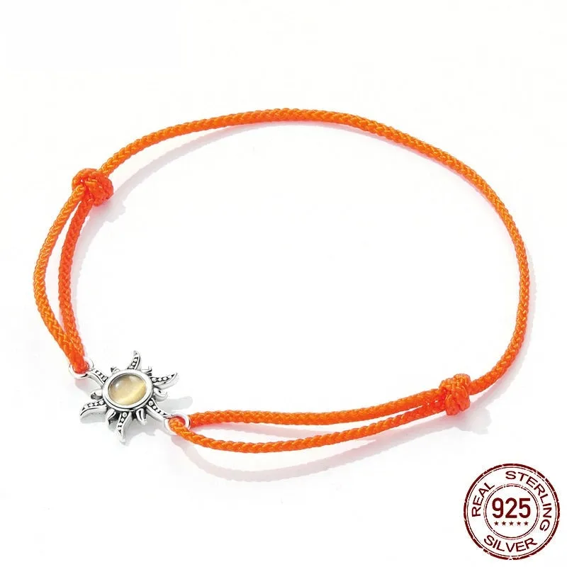 925 Sterling Silver Orange Sun Rope Adjustable Bracelet for Women