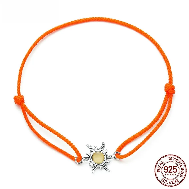 925 Sterling Silver Orange Sun Rope Adjustable Bracelet for Women