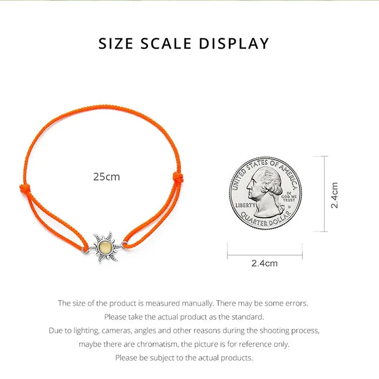 925 Sterling Silver Orange Sun Rope Adjustable Bracelet for Women