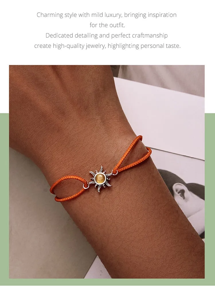 925 Sterling Silver Orange Sun Rope Adjustable Bracelet for Women