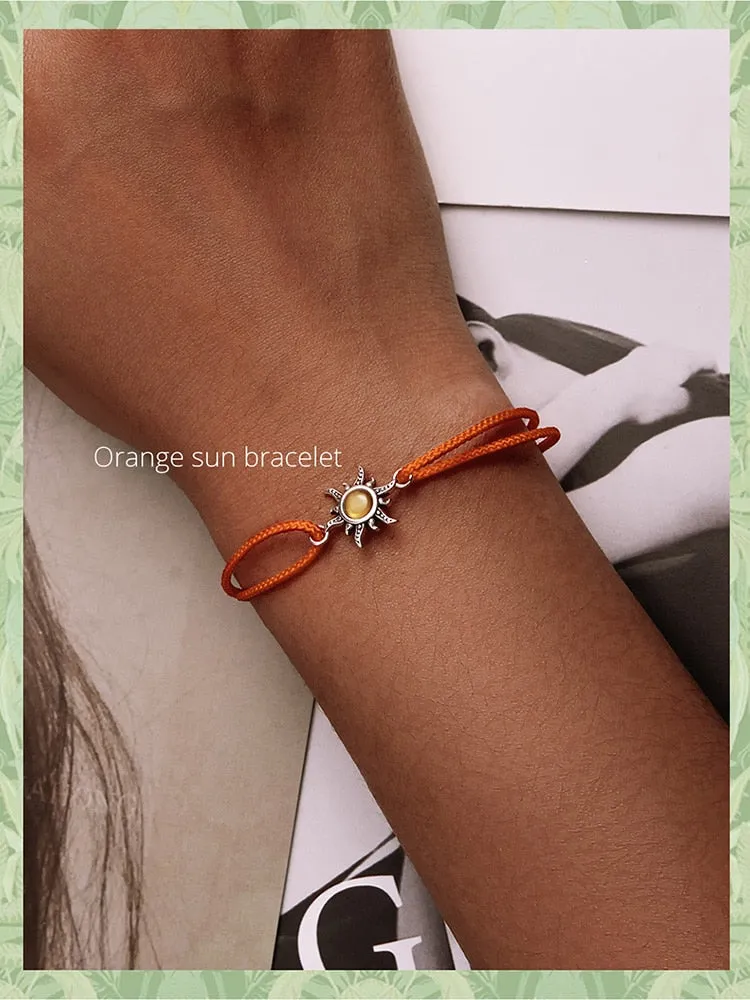 925 Sterling Silver Orange Sun Rope Adjustable Bracelet for Women