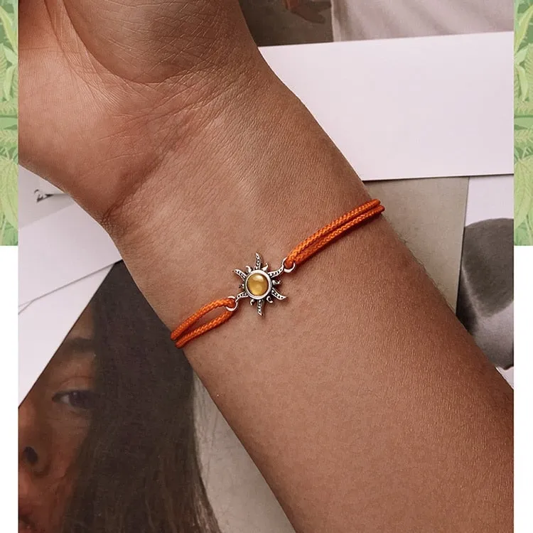 925 Sterling Silver Orange Sun Rope Adjustable Bracelet for Women