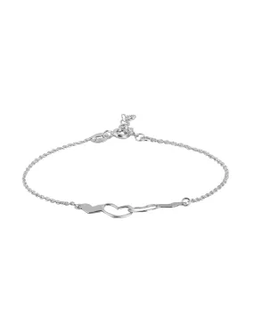 925 Sterling Silver Rhodium Plated Interlocked Heart Duo Bracelet, Adjustable