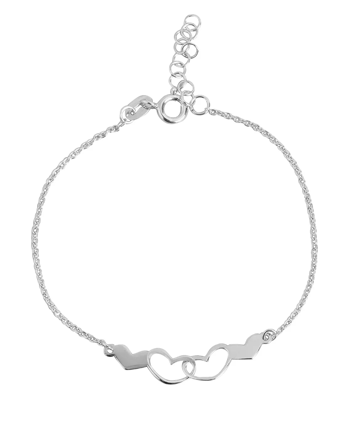 925 Sterling Silver Rhodium Plated Interlocked Heart Duo Bracelet, Adjustable