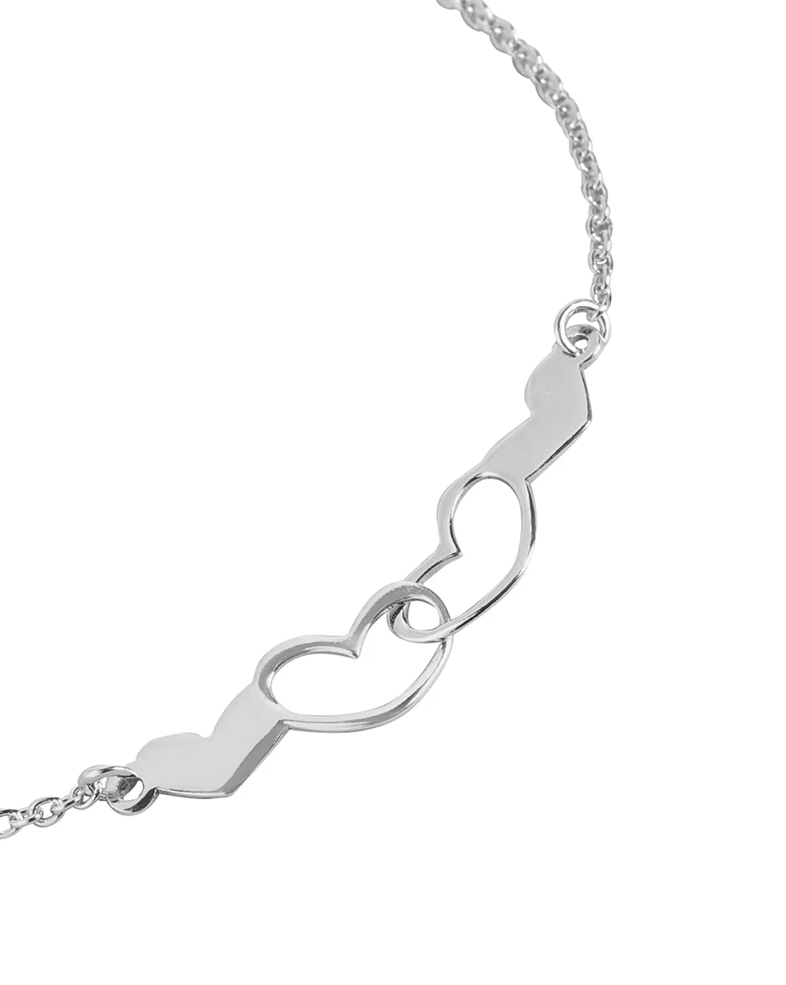 925 Sterling Silver Rhodium Plated Interlocked Heart Duo Bracelet, Adjustable