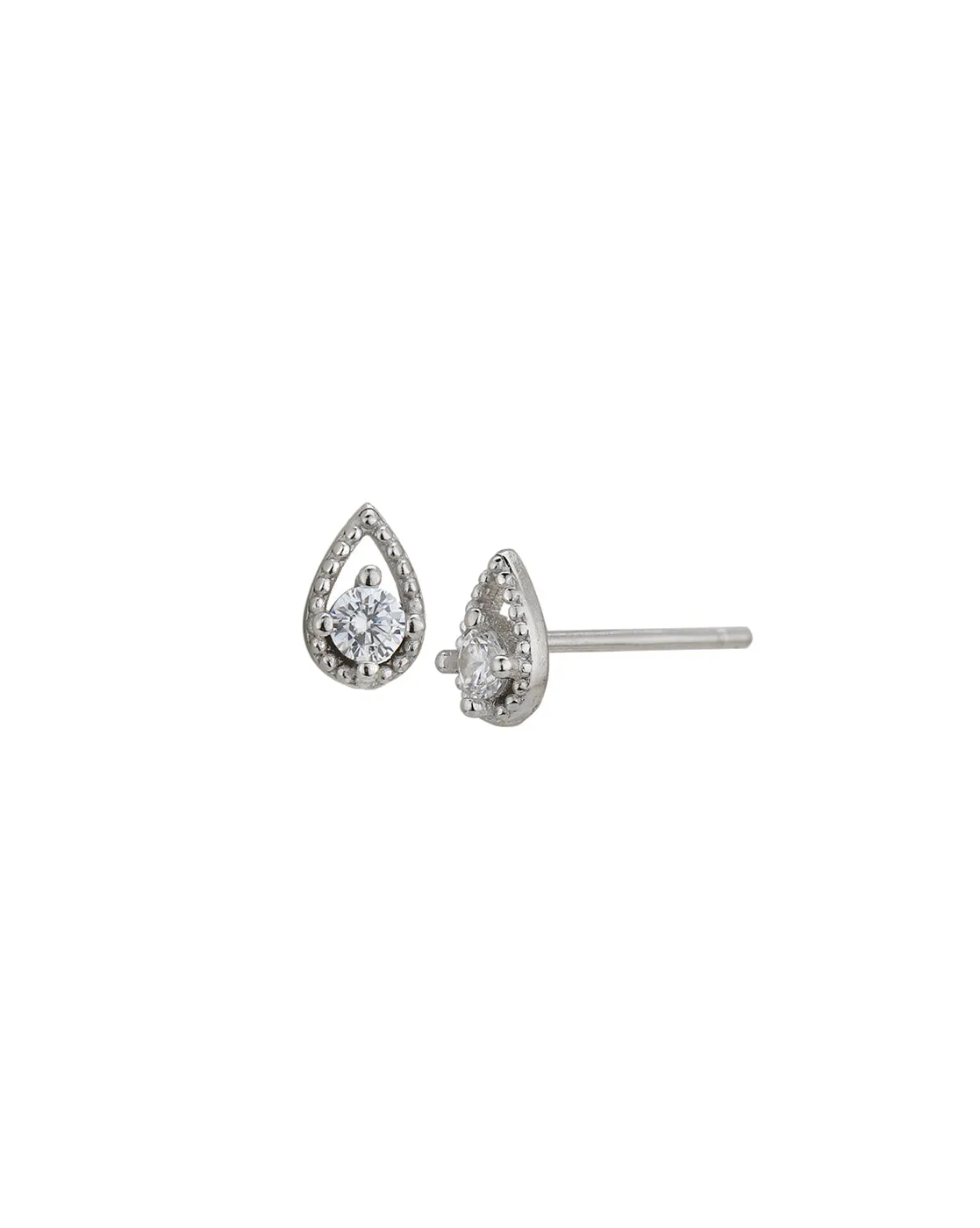 925 Sterling Silver Rhodium Plated with CZ Tear Drop Stud Earring for women