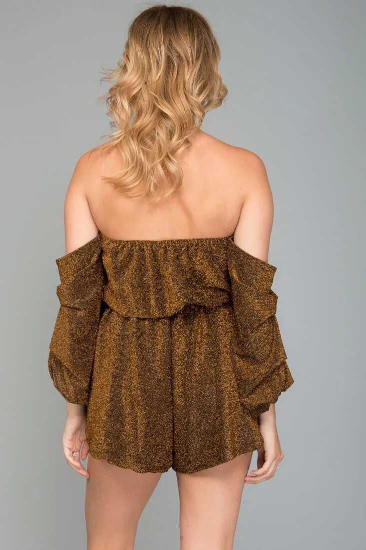 Addison Off The Shoulder Romper Rose Gold