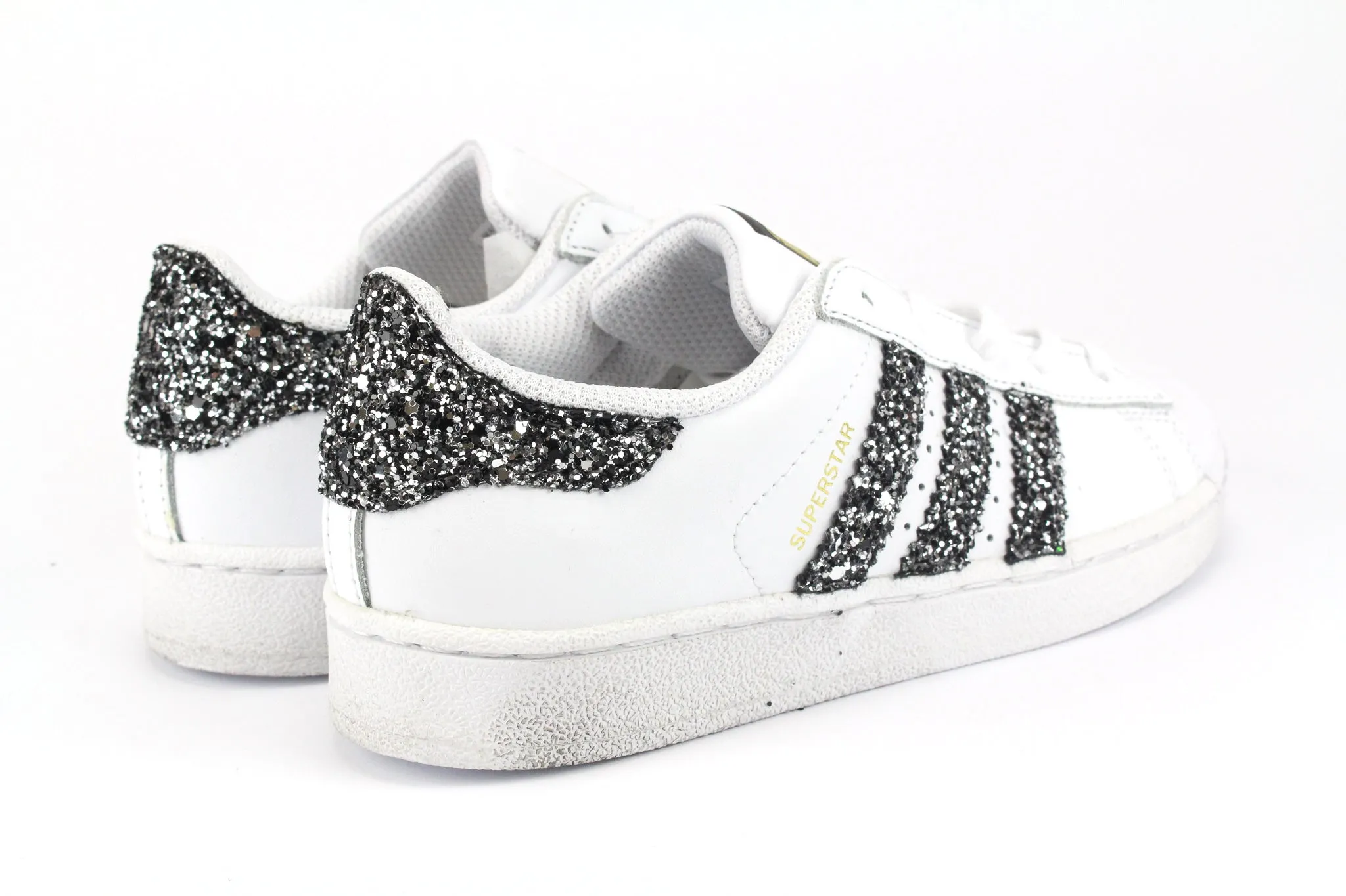 Adidas Superstar J Black Silver Glitter