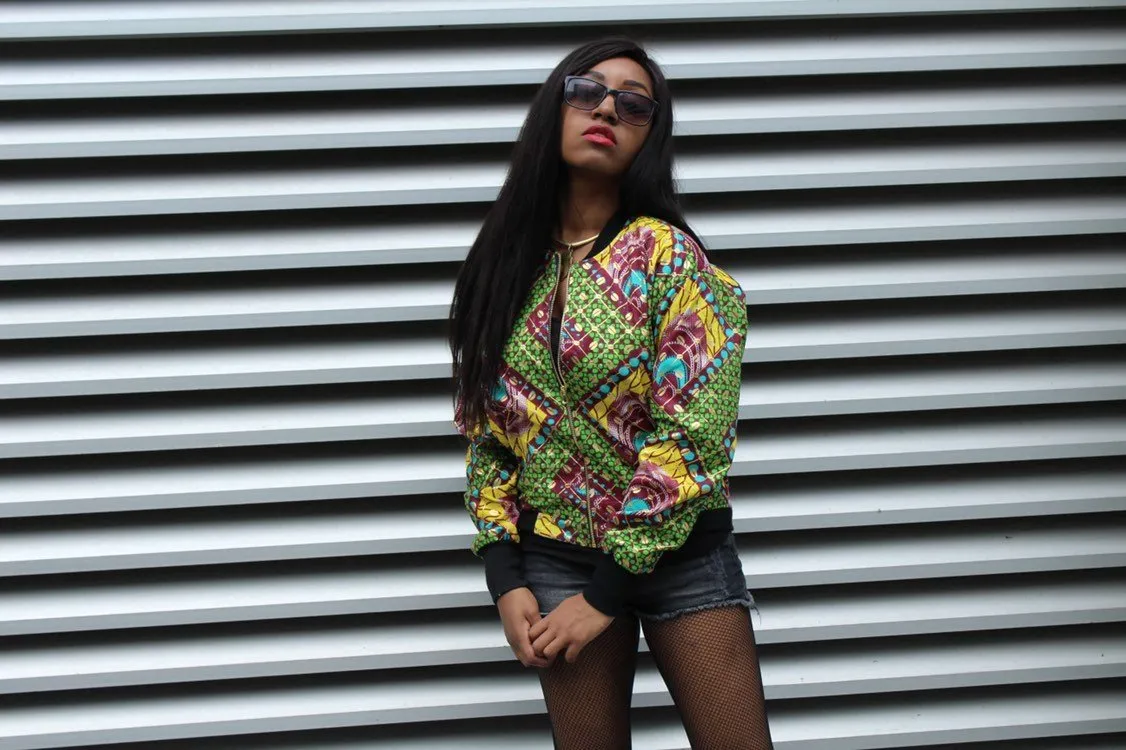 African Bomber Jacket in Gold African Print