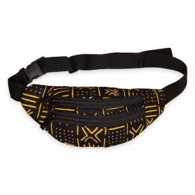 African Print Fanny Pack - Yellow / black bogolan - Ankara Waist Bag / Bum bag / Festival Bag with Adjustable strap