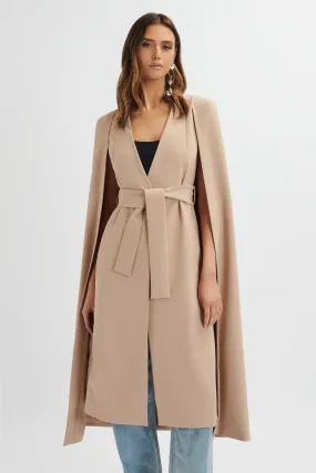 ALEXIA Longline Belted Cape Blazer In Camel