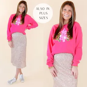 All I Want For Christmas Sequin Christmas Tree Graphic Sweatshirt in Pink