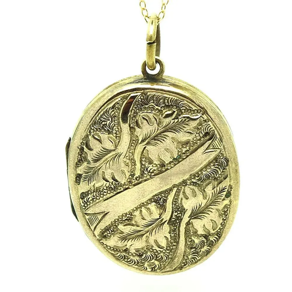 Antique Victorian Ornate Gold Tone Locket Necklace