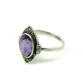 Art Deco Amethyst Marcasite Silver Ring