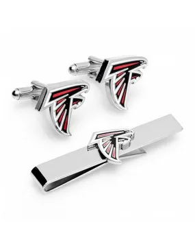 Atlanta Falcons Cufflinks & Tie Bar Gift Set - Rhodium Plated with Enamel Inlay