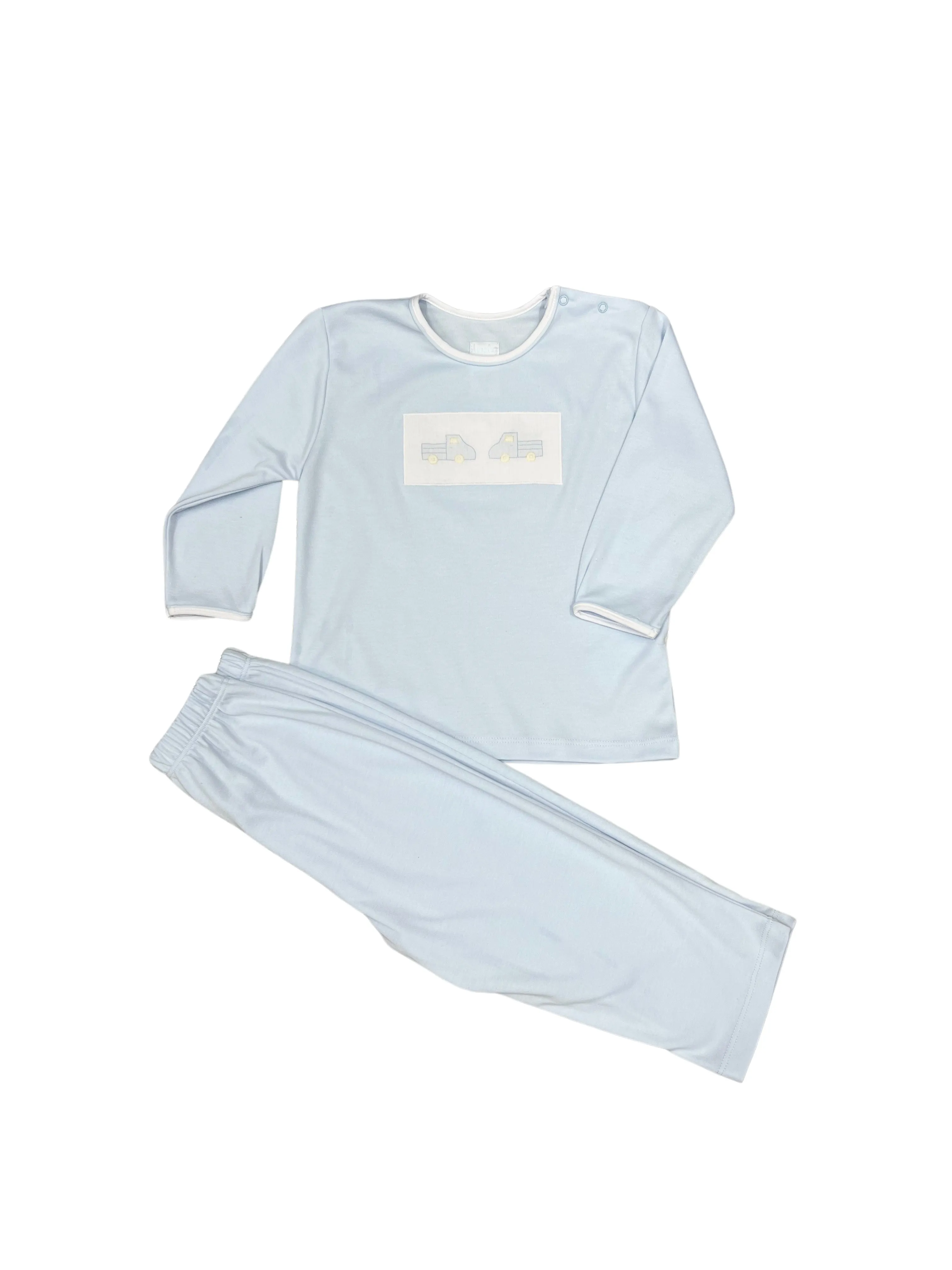 Auraluz Blue 2 Piece Knit Set with Truck Embroidery