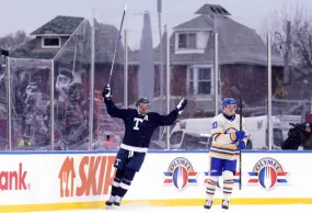 Auston Matthews Toronto Maple Leafs Unsigned 2022 Heritage Classic 8x10 Photograph - Goal Score