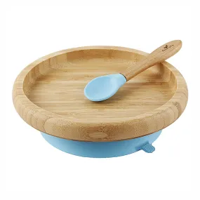 Bamboo Suction Classic Plate & Spoon Blue