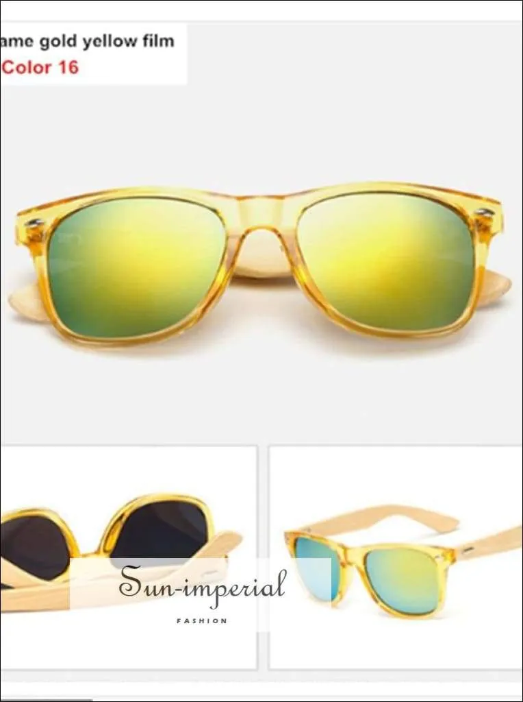 Bamboo Sunglasses Unisex Travel Sunglasses Vintage Wooden Leg Fashion Eyeglasses - Gold Frame Yellow